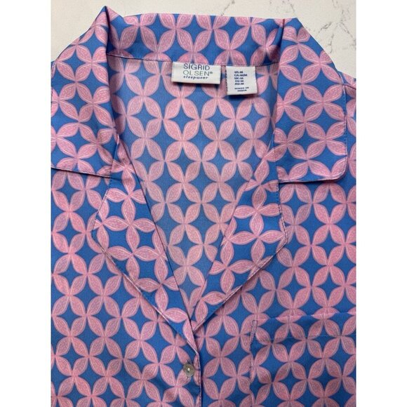 Sigrid Olsen Sleepwear Women Medium Pink Blue Button Pajama Top Only India - Picture 3 of 10